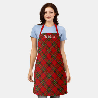 Rustic Red Green Tartan Plaid With Name Apron