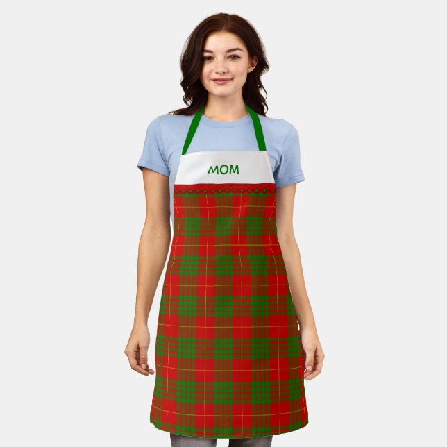 Rustic Red Green Tartan Plaid With Name Apron (Worn)