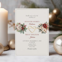Rustic Red Green Winter Wedding Invitation