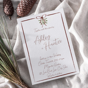 Rustic Red Hand Drawn Bow Winter Wedding Invitation