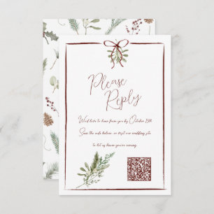Rustic Red Hand Lettered Winter Wedding QR RSVP