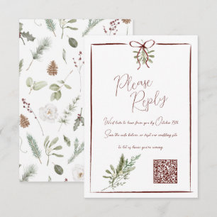 Rustic Red Hand Lettered Winter Wedding QR RSVP Card