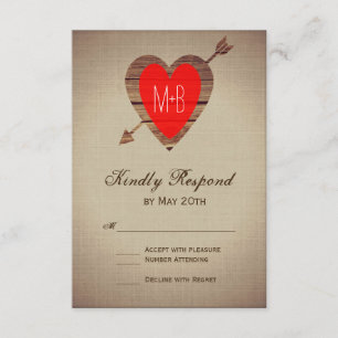 Rustic Red Heart Arrow Wedding RSVP Cards