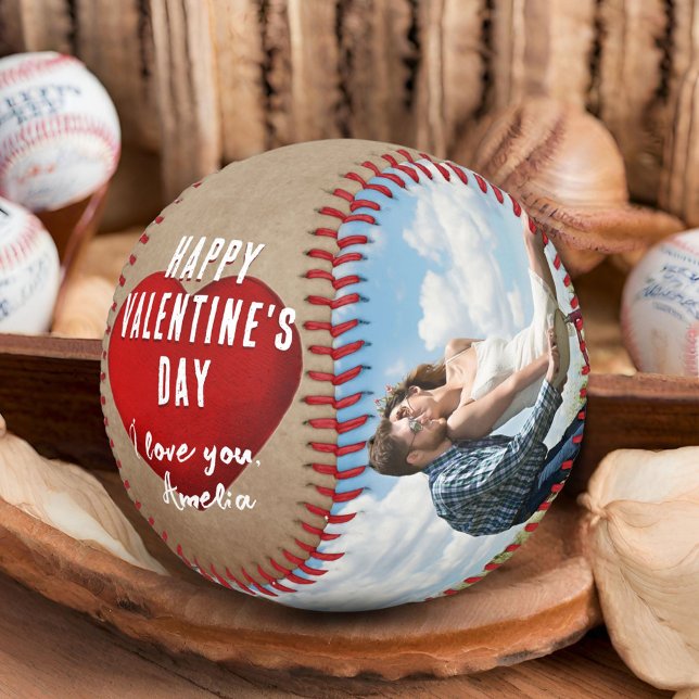 Rustic Red Heart Happy Valentine's Day 2 Photo Baseball (Creator Uploaded)