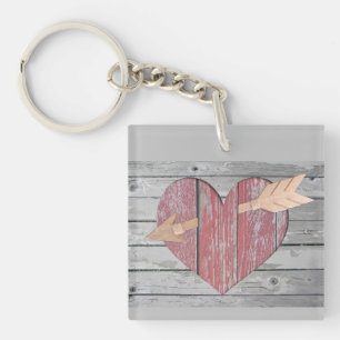 Rustic Red Heart Keychain