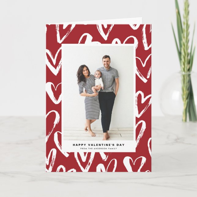 Rustic Red Hearts Pattern Happy Valentine's Day Holiday Card (Front)