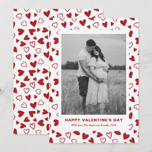 Rustic Red Hearts Pattern One Photo Valentines Day Holiday Card