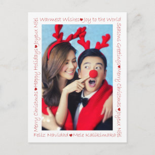 Rustic Red Hearts & Xmas Words 2 Photo Border Postcard