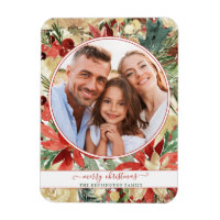 Rustic Red Holiday Floral Christmas Photo Magnet