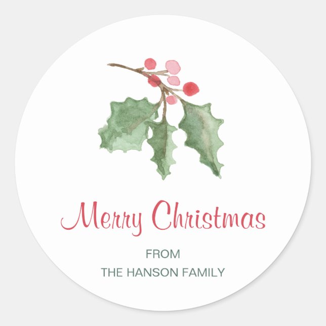 Rustic Red Holly Berries Merry Christmas Classic Round Sticker (Front)