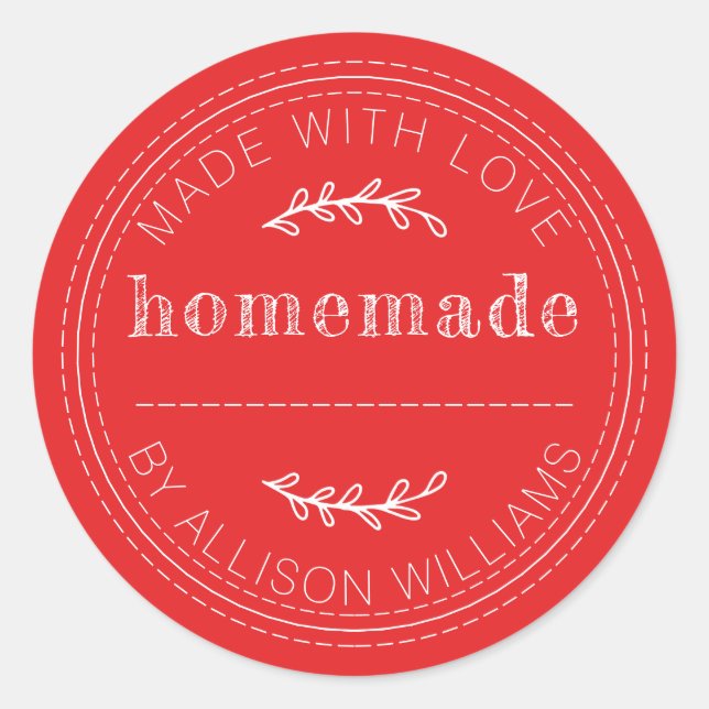 Rustic Red Homemade Classic Round Sticker (Front)