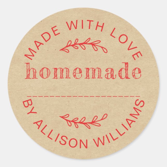 Rustic Red Kraft Homemade Baked Goods Sticker (Front)
