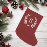 Rustic Red Laurel Wreath Monogram Small Christmas Stocking<br><div class="desc">Custom monogrammed Christmas stocking with a rustic faux burlap design. Please note the faux burlap design is printed on the fabric, the stocking is not made of burlap material. Personalise it with your name or other custom text in a laurel wreath frame. Click Customise It to change text fonts and...</div>