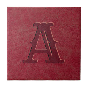 Rustic Red Leather Texture Monogram Initial Tile