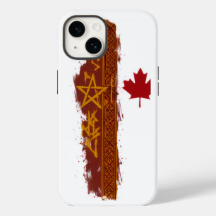 Rustic Red Maple Leaf Grunge Stripe Gold Star Desi Case-Mate iPhone 14 Case