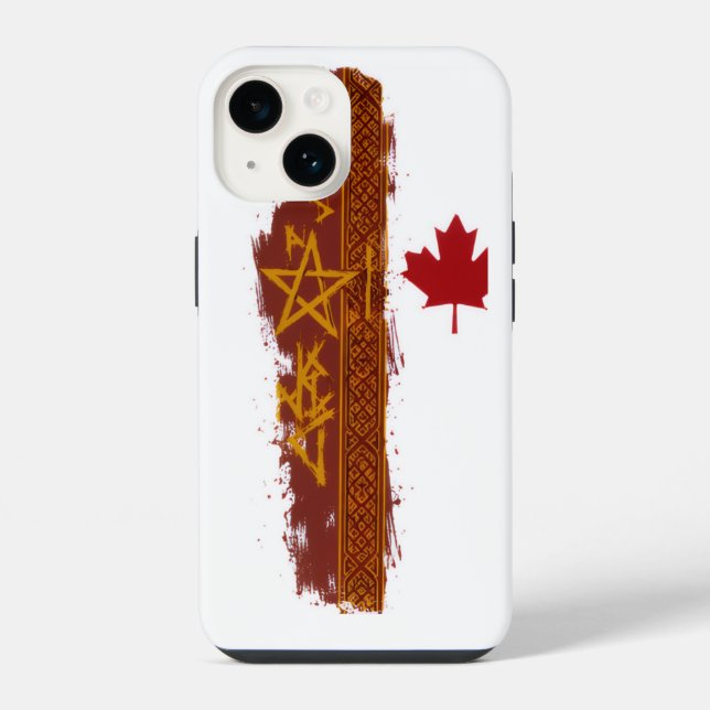 Rustic Red Maple Leaf Grunge Stripe Gold Star Desi iPhone Case (Back)