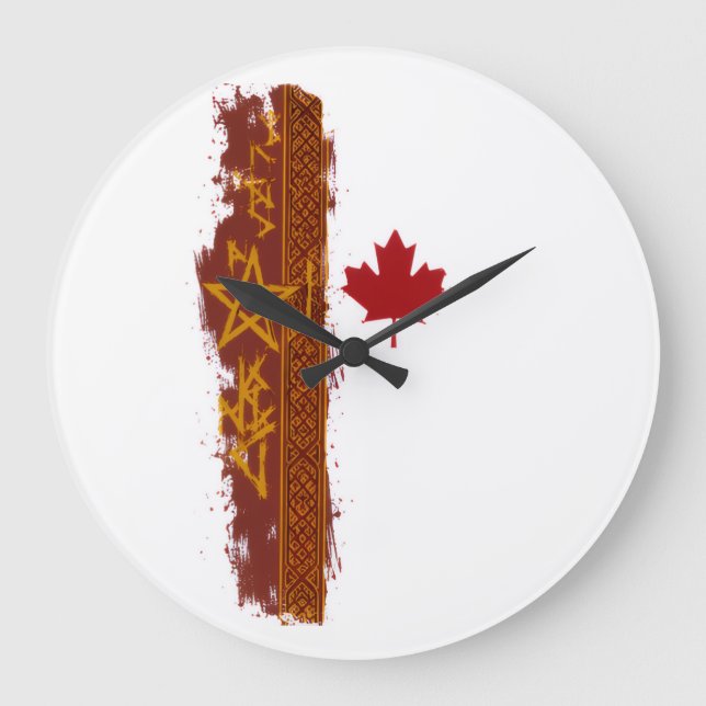 Rustic Red Maple Leaf Grunge Stripe Gold Star Desi Large Clock (Front)