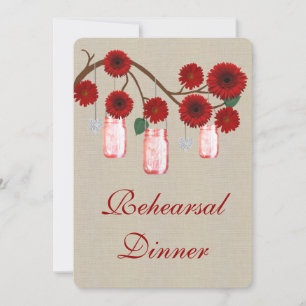 Rustic Red Mason Jars Rehearsal Dinner Invitation
