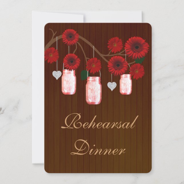 Rustic Red Mason Jars Rehearsal Dinner Invite (Front)