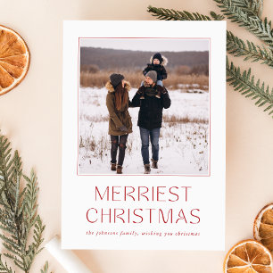 Rustic Red Merriest Christmas Family Photo Card