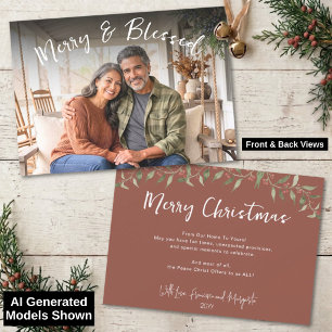 Rustic Red Merry Blessed Christmas Photo Script Holiday Card
