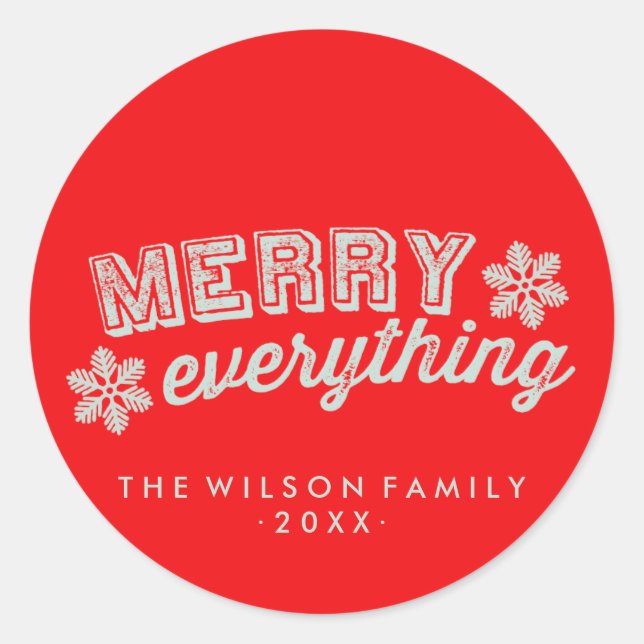 Rustic Red Merry Everything  Classic Round Sticker (Front)