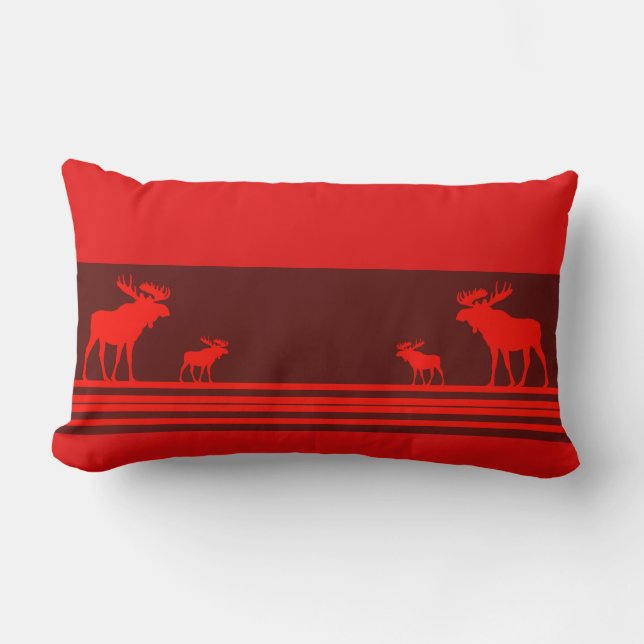Rustic red moose decorative lumbar pillow (Front)