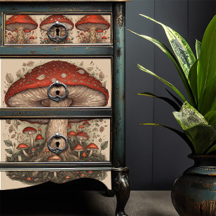 Rustic Red Mushroom Folk Art Decoupage Crafting Tissue Paper