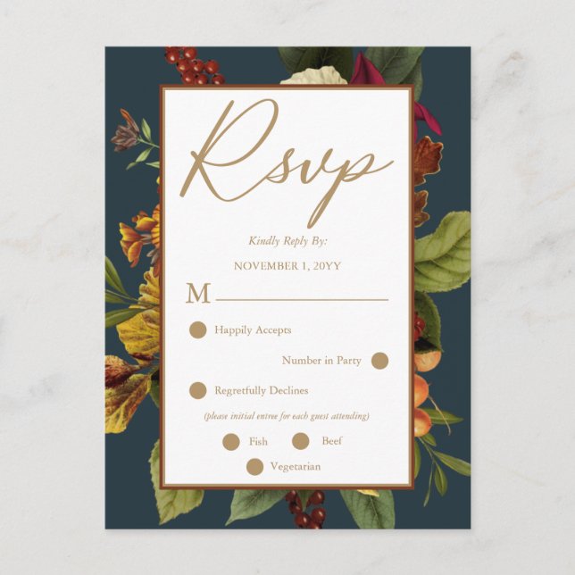Rustic Red | Orange Floral Bouquet RSVP Postcard (Front)