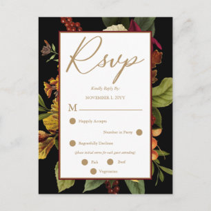 Rustic Red Orange Floral Bouquet RSVP Postcard