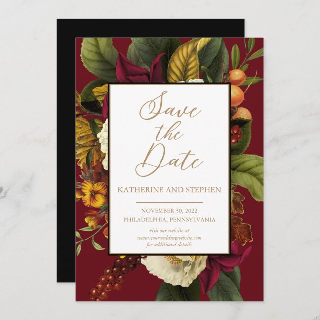 Rustic Red | Orange Floral Bouquet Save The Date (Front/Back)