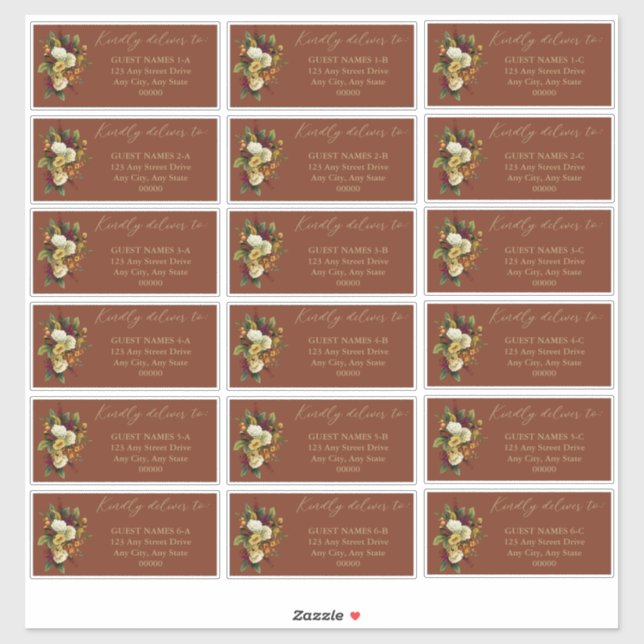 Rustic Red | Orange Floral Wedding Guest Address (Sheet)