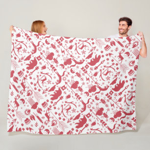 Rustic Red Owl Bear Deer Fox Woodland Pattern Fleece Blanket