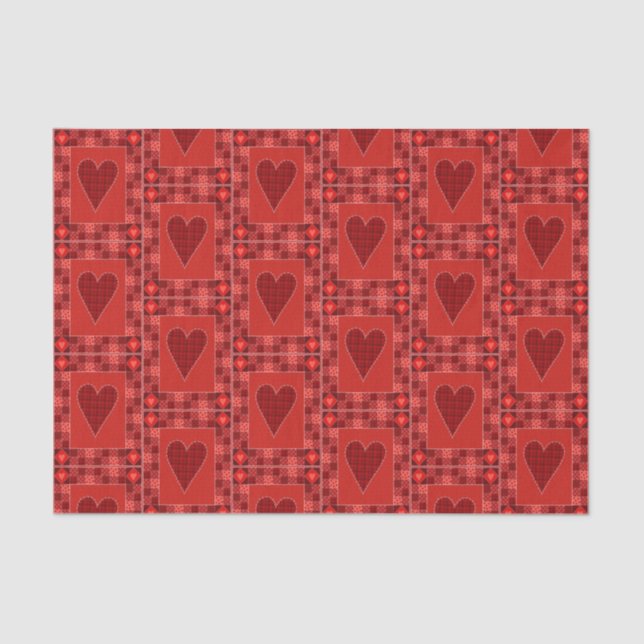 Rustic Red Patchwork Heart Quilt Tissue Paper (Front)