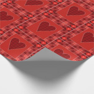 Rustic Red Patchwork Heart Quilt Wrapping Paper