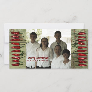 Rustic Red Peppers Green Wood Photo Christmas Card