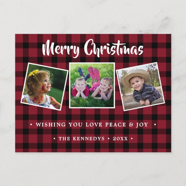 Rustic Red Plaid Christmas Photo Holiday Postcard (Front)