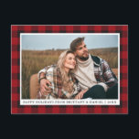 Rustic Red Plaid Couple Photo Happy Holidays Postcard<br><div class="desc">Rustic Red Buffalo Plaid Couple Photo Happy Holidays Holiday Postcard</div>