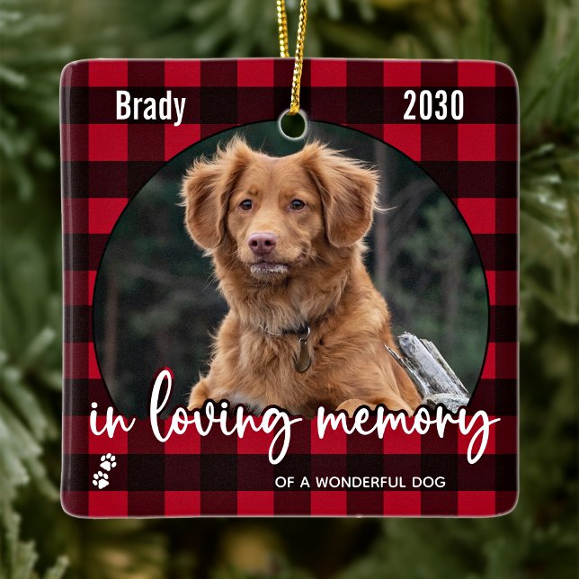 Rustic Red Plaid Dog Memorial Pet Loss Keepsake Ceramic Ornament (Creator Uploaded)