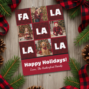 Rustic Red Plaid Fa La La Custom Photo Christmas Holiday Card