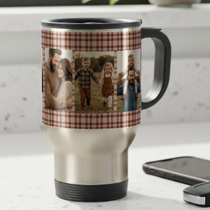 Rustic Red Plaid Family Man 5 Photo Travel Mug