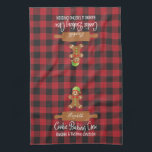 Rustic Red Plaid Holiday Baking Monogrammed Tea Towel<br><div class="desc">A wonderful rustic red plaid check graphic design for your holiday cookie and baking! Cute gingerbread man with festive hat and bell. Modern typography reads: Cookie Baking Crew, Baking and Tasting Division. Add your crew name to the rolling pin! Monogram with your name, friends, name, grand kids, grandma, mom or...</div>