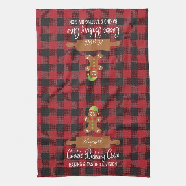Rustic Red Plaid Holiday Baking Monogrammed Tea Towel (Vertical)
