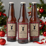 Rustic Red Plaid Merry Christmas Kraft Beer Bottle Label<br><div class="desc">Rustic Kraft Red Buffalo Plaid Reindeer Merry Christmas Beer Label</div>