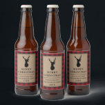 Rustic Red Plaid Merry Christmas Kraft Beer Bottle Label<br><div class="desc">Rustic Kraft Red Buffalo Plaid Reindeer Merry Christmas Beer Label</div>