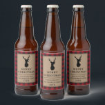 Rustic Red Plaid Merry Christmas Kraft Beer Bottle Label<br><div class="desc">Rustic Kraft Red Buffalo Plaid Reindeer Merry Christmas Beer Label</div>