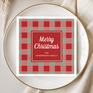 Rustic Red Plaid Merry Christmas Napkin