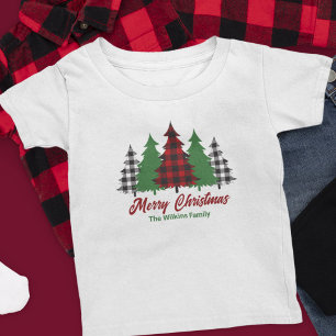 Rustic Red Plaid Merry Christmas Trees Custom Baby T-Shirt
