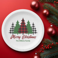 Rustic Red Plaid Merry Christmas Trees Party