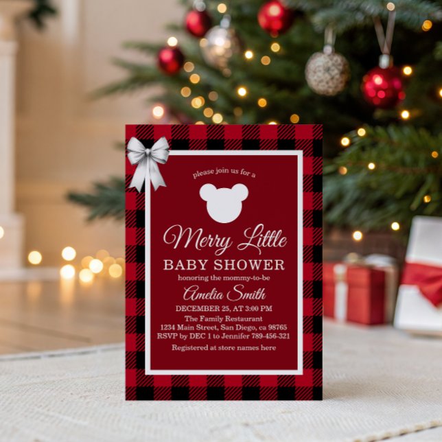Rustic Red Plaid Merry Little Baby Shower Invitation (Creator Uploaded)